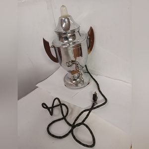 Vintage 6 Pc Coffee Pot Electric Percolating Chrome & Wood Handles 8 cups